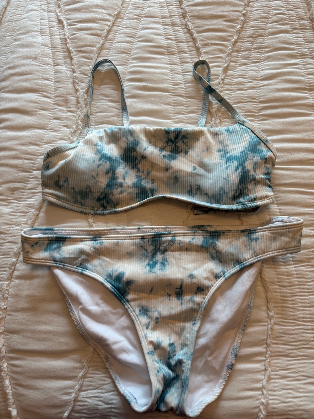 Hollister Blue and White Tie-Dye Ribbed Bikini Set